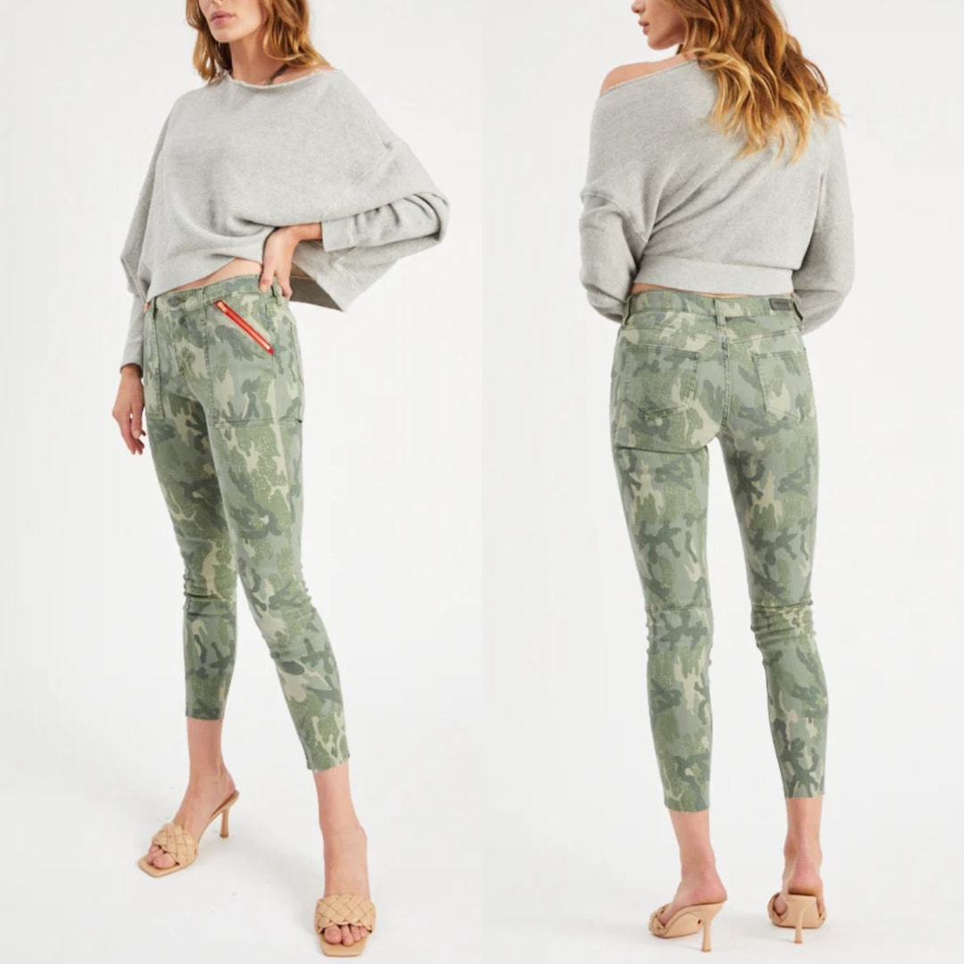 Etienne Marcel Denim Skinny Camo Capri Jeans 26 Green Slim Cropped Pant Indie